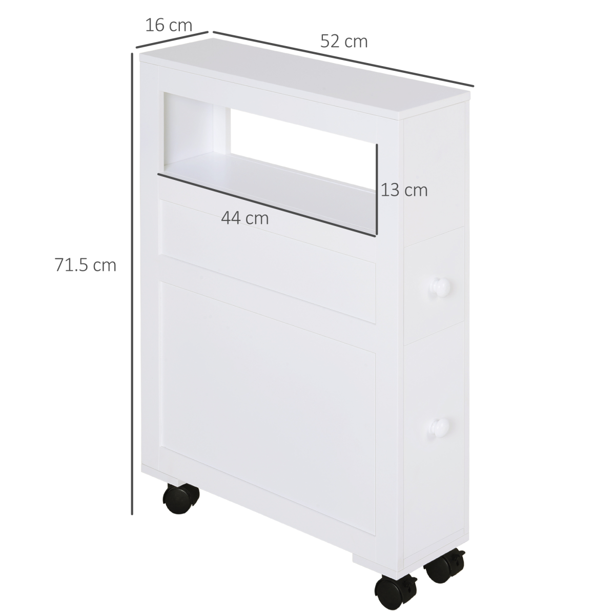 HOMCOM 72x16cm Narrow Bathroom Storage Unit 2 Drawers Open Top 4 Wheels