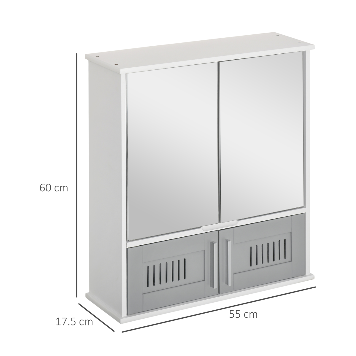 Bathroom Mirror Cabinet, Wall Mounted Storage Cupboard with Double Doors Grey