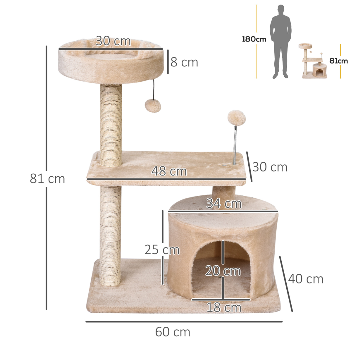 81cm Cat Tree Scratching Post Tower for Kitten Large Cats Activity Centre House