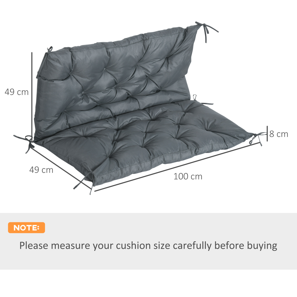 2 Seater Garden Bench Cushion Outdoor Seat Pad with Ties Dark Grey
