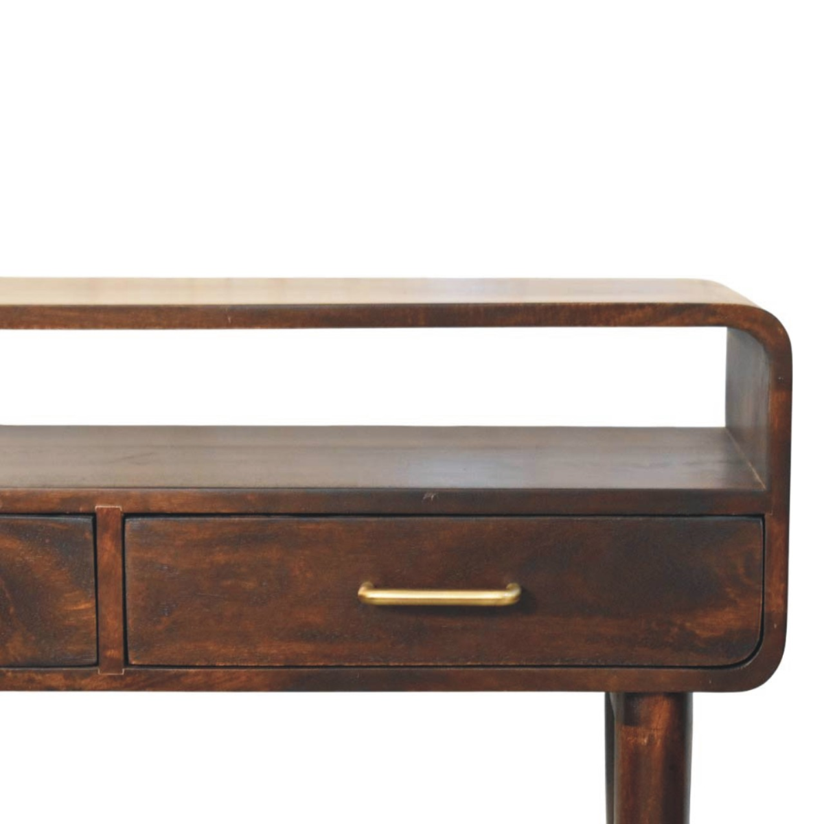Artisan Furniture Solid Wood Apollo Loop Console Desk, 2 Drawers, 1 Open Slot, Dark Brown