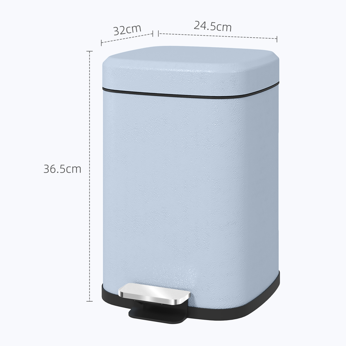HOMCOM 12L Kitchen Pedal Bin, Metal Rubbish Bin with Soft-close Lid, Light Blue