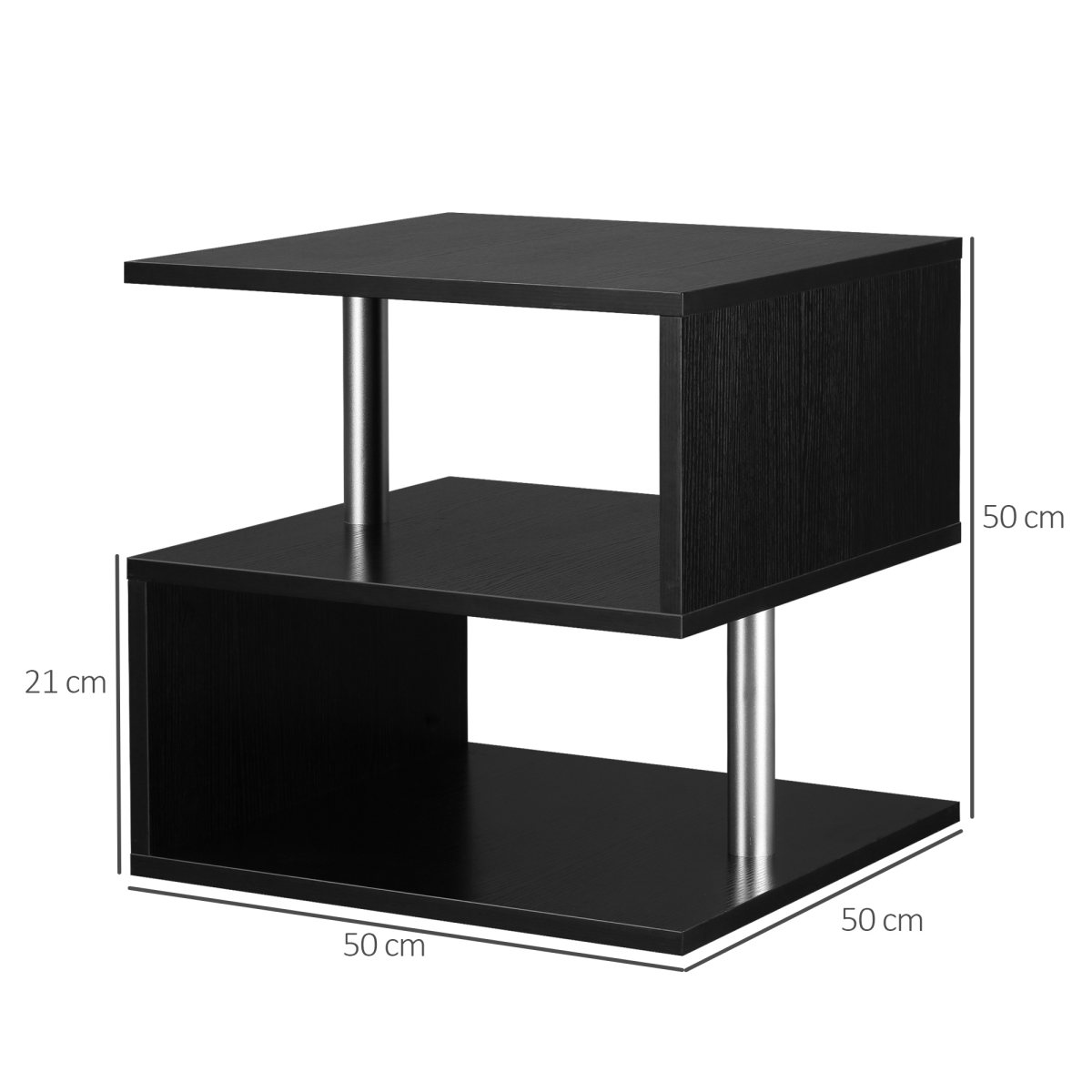 50Lx50Wx50H cm Wooden Side S Shape Cube Coffee Console Table 2-Tier Black