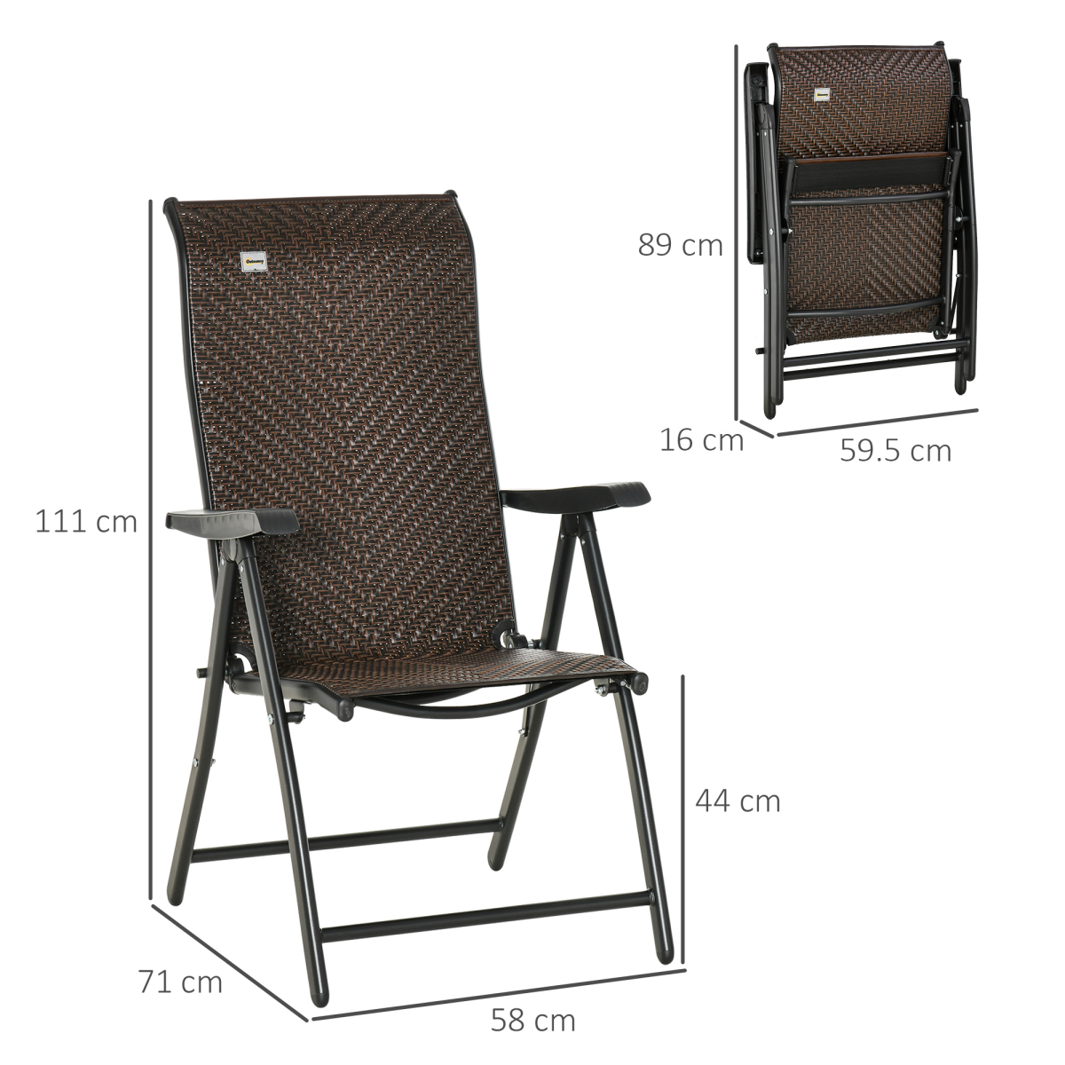 Set of 2 Outdoor Patio PE Rattan Dining Armrests Chair Adjustable Red Brown