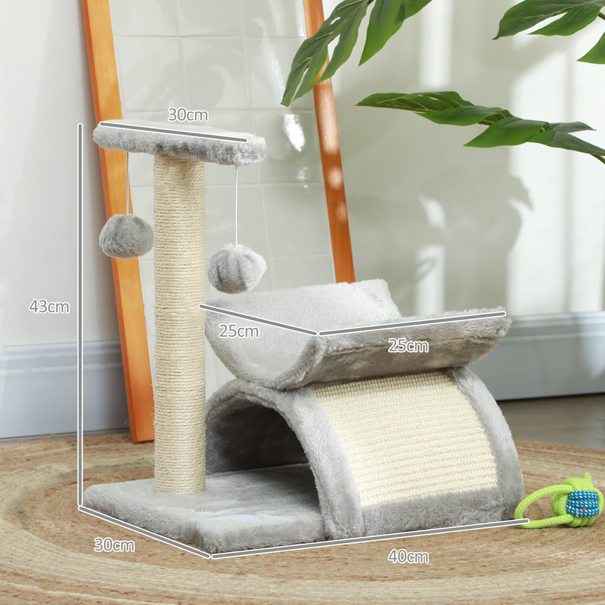 Cat Tree Plush Scratcher Activity Play Center Tunnel Dangling Ball
