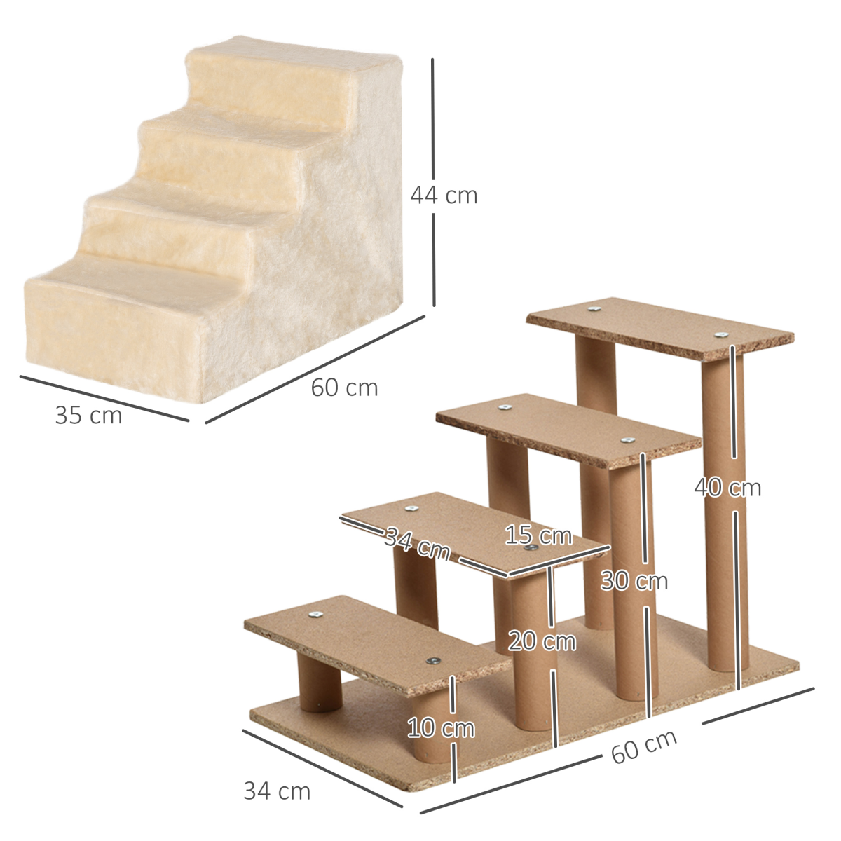 Portable Dog Stairs with Washable Plush Cover, for High Bed Sofa - Beige