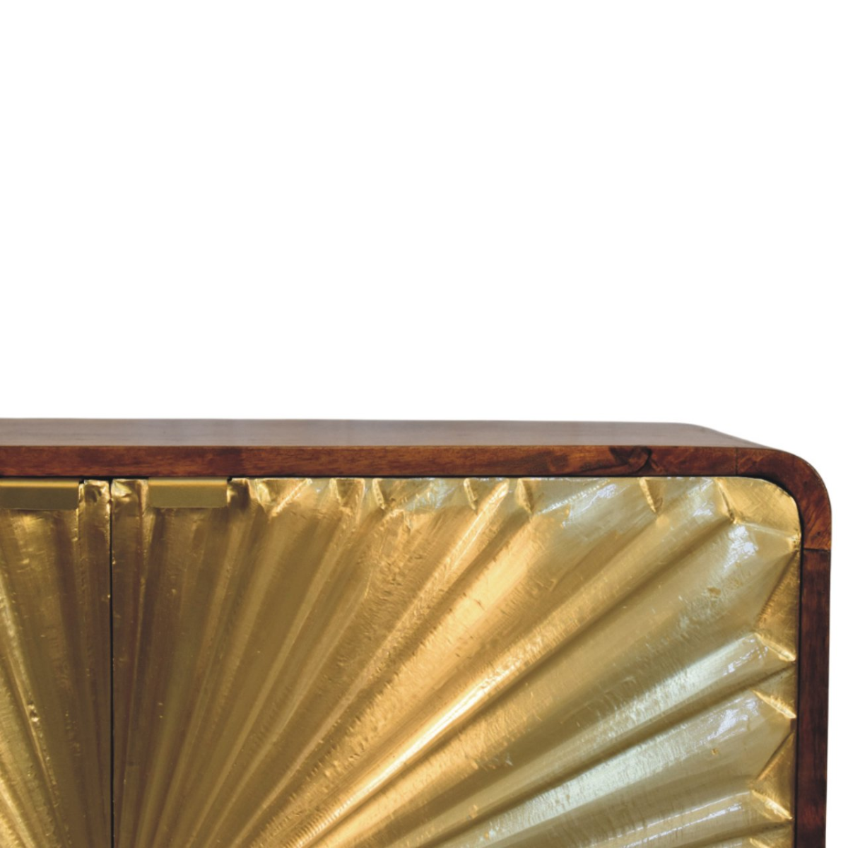 Artisan Furniture Solid Wood Avora Brass Embossed 2 Door Chestnut Cabinet, Dark Brown & Golden