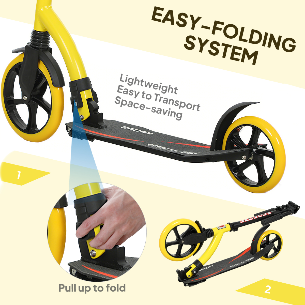 HOMCOM Teens Adult Kick Scooter Foldable Adjust Aluminium For 14 Yellow