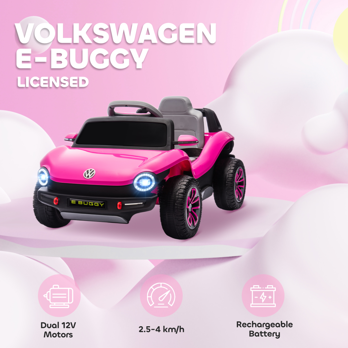 AIYAPLAY Volkswagen Licensed Kids Electric Car w/ Remote, Suspension, Pink