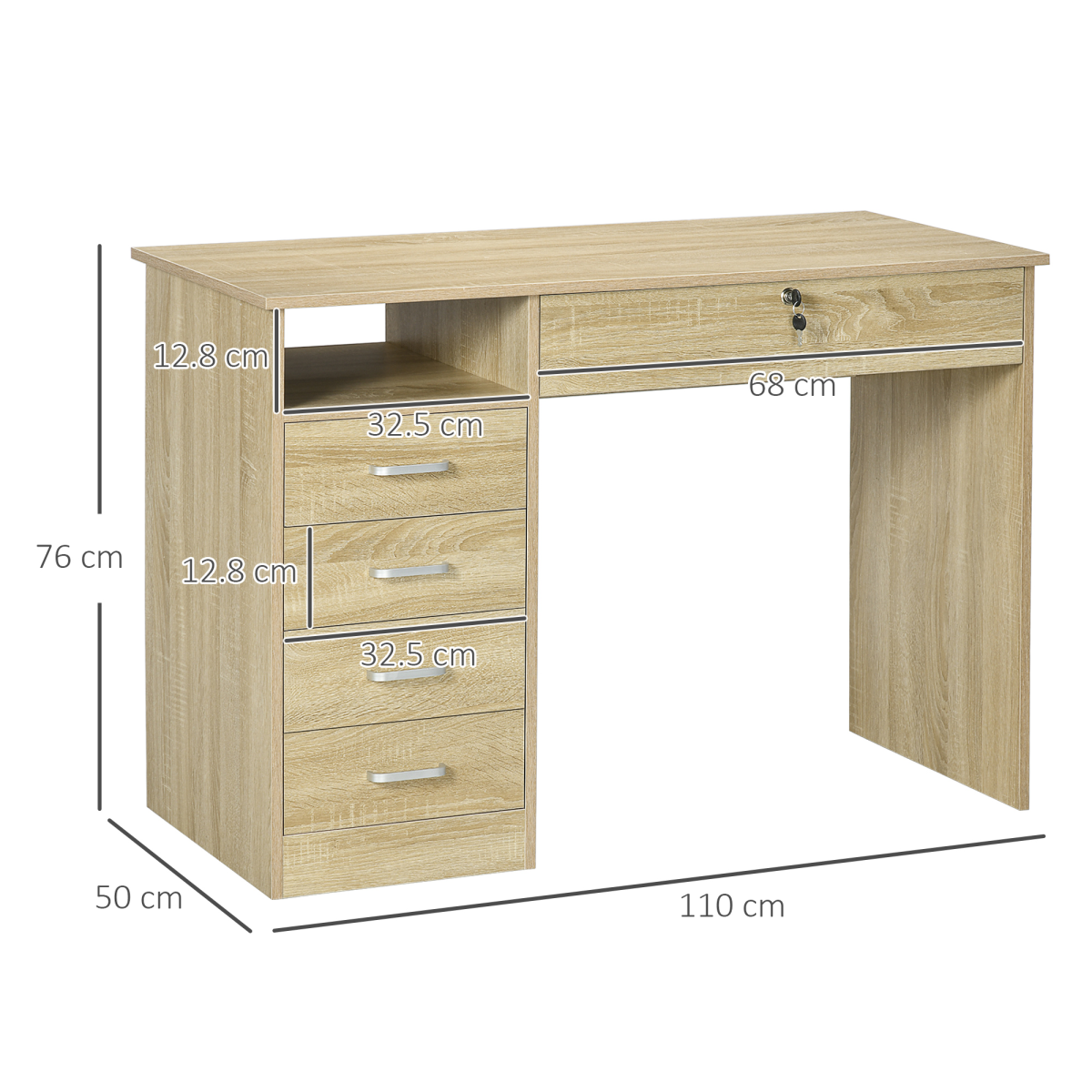 Computer Desk Writing Desk with Five Drawers for Home Office Oak