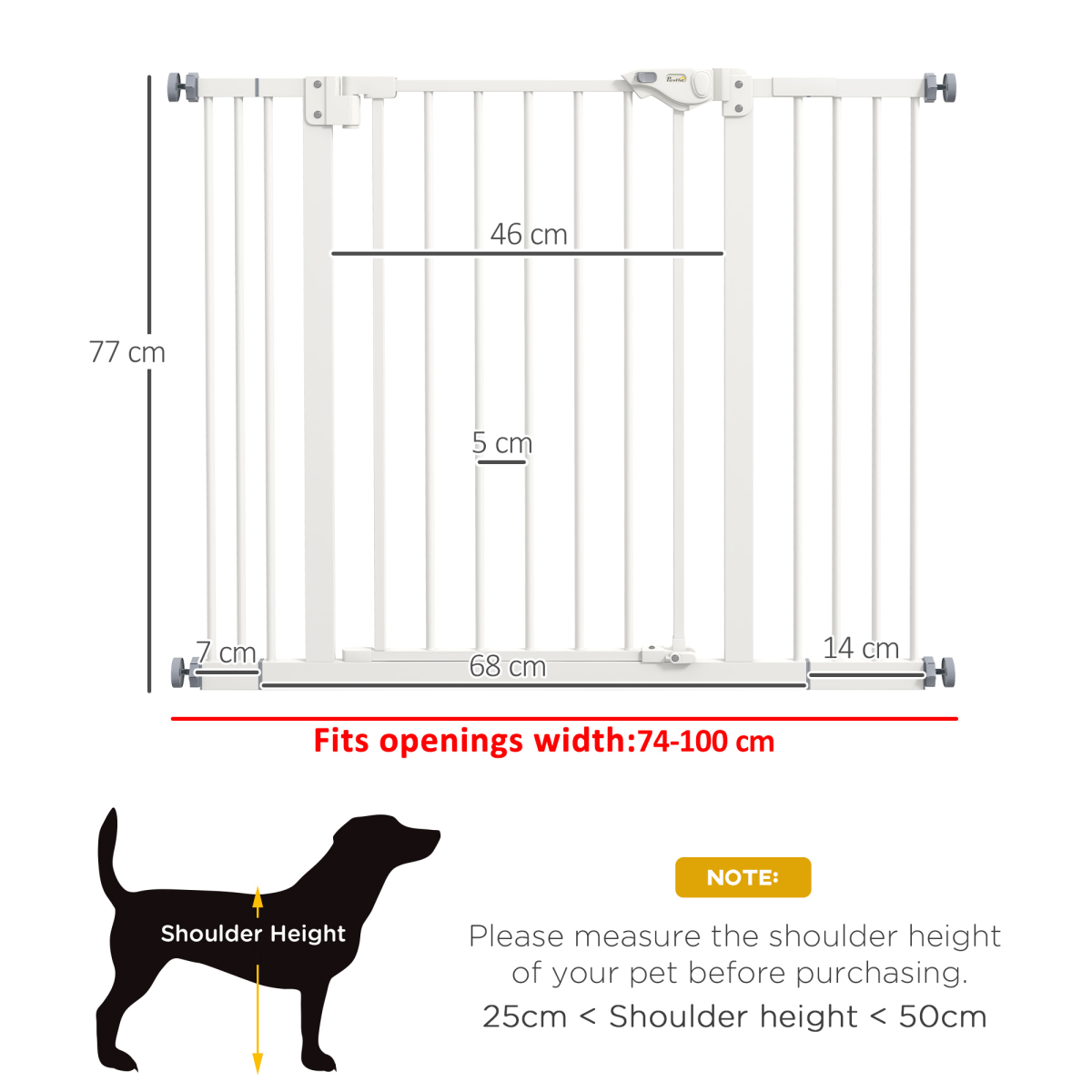 PawHut Adjustable Safety Gate w/ 2 Extensions and Four Adjustable Screws, White