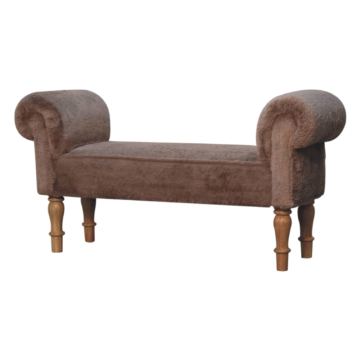 Artisan Furniture Solid Wood Mocha Faux Fur Bedroom Bench