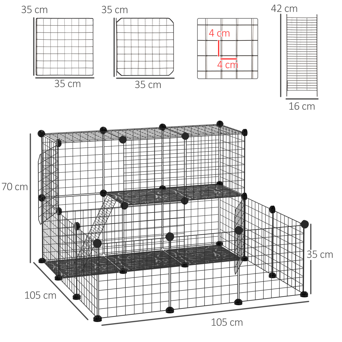 Pet Playpen DIY Small Animal Cage for Rabbit Ferret Chinchilla Guinea Pig Black