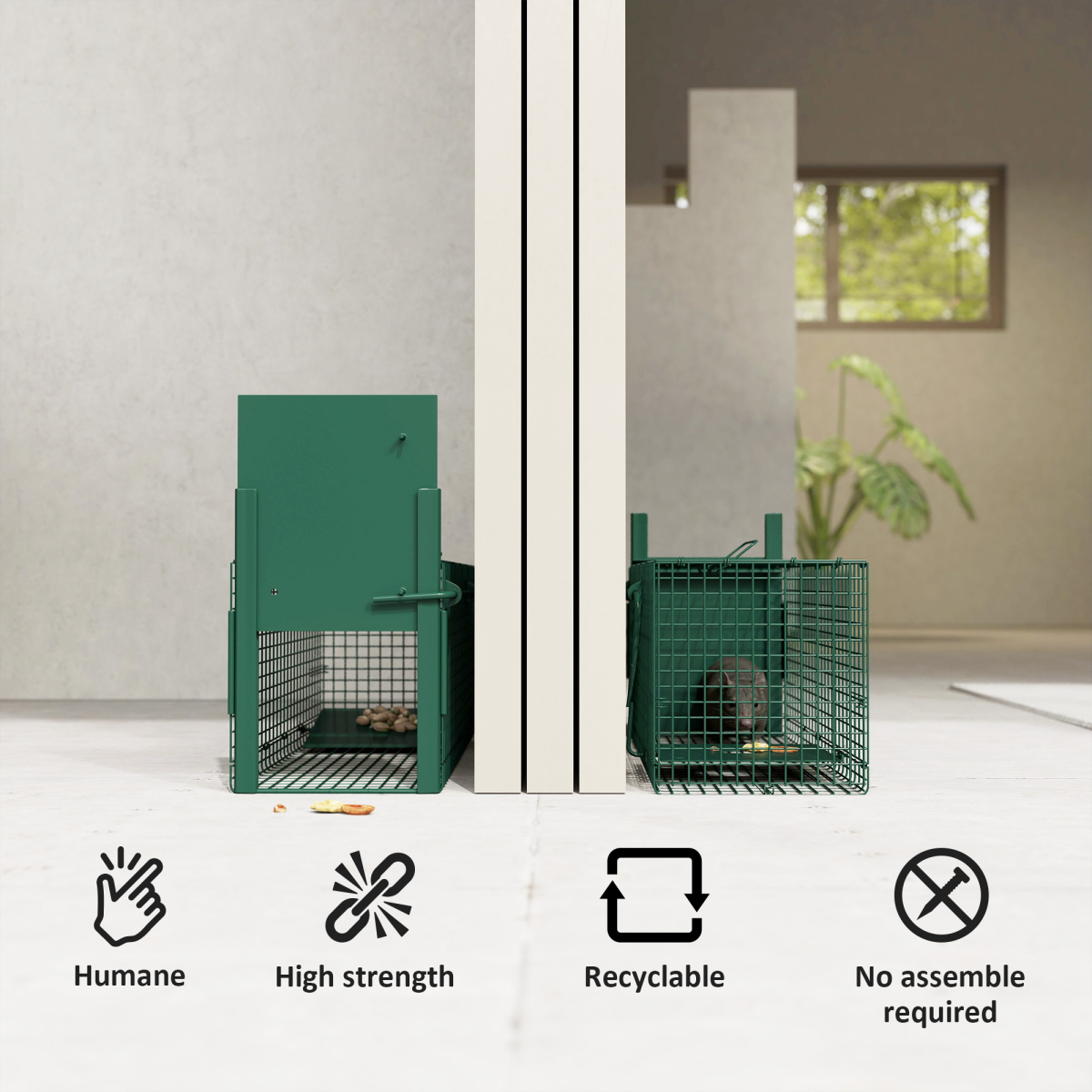 Outsunny Single Door Rat Trap for Small Animals, Dark Green