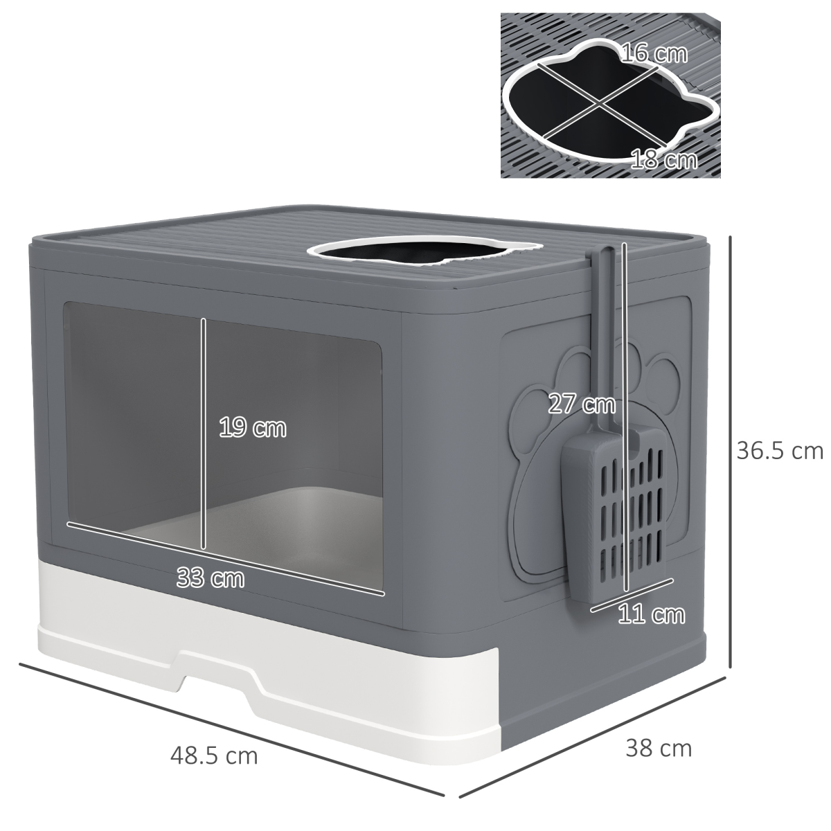 PawHut Cat Litter Tray Enclosed with Lid, Front Entry Top Exit, Scoop, Brush