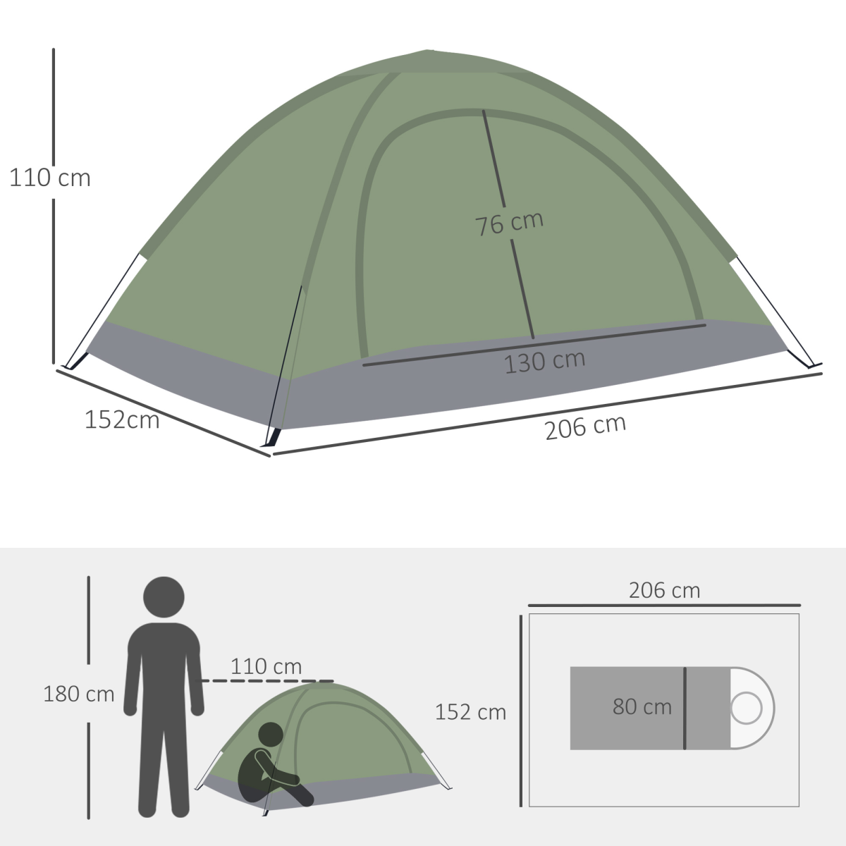 Camping Tent for 2 Person Dome Tent w/ Storage Pocket Multicoloured Outsunny