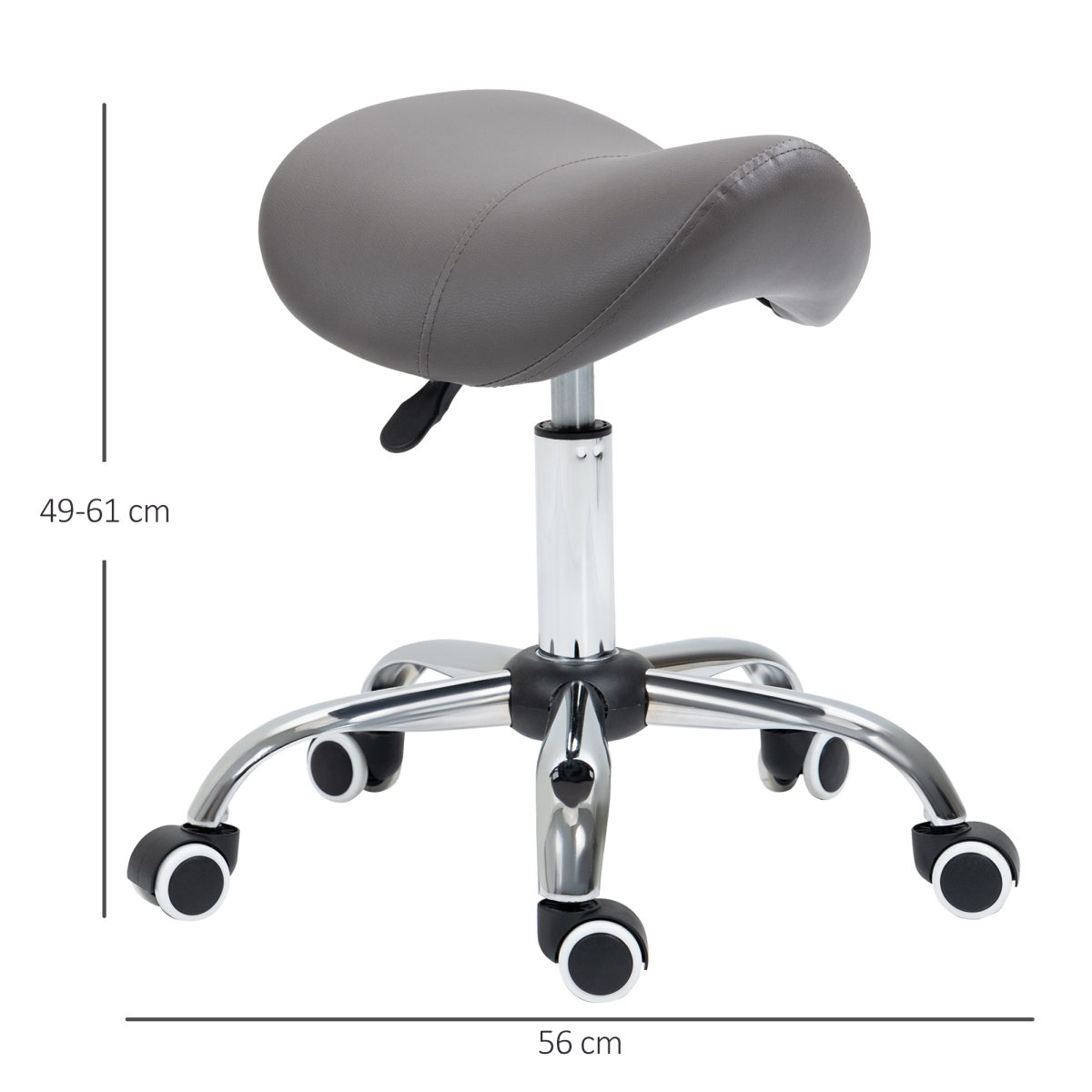 HOMCOM PU Leather Saddle Stool w/ Moulded Padded Seat Adjustable Height Grey
