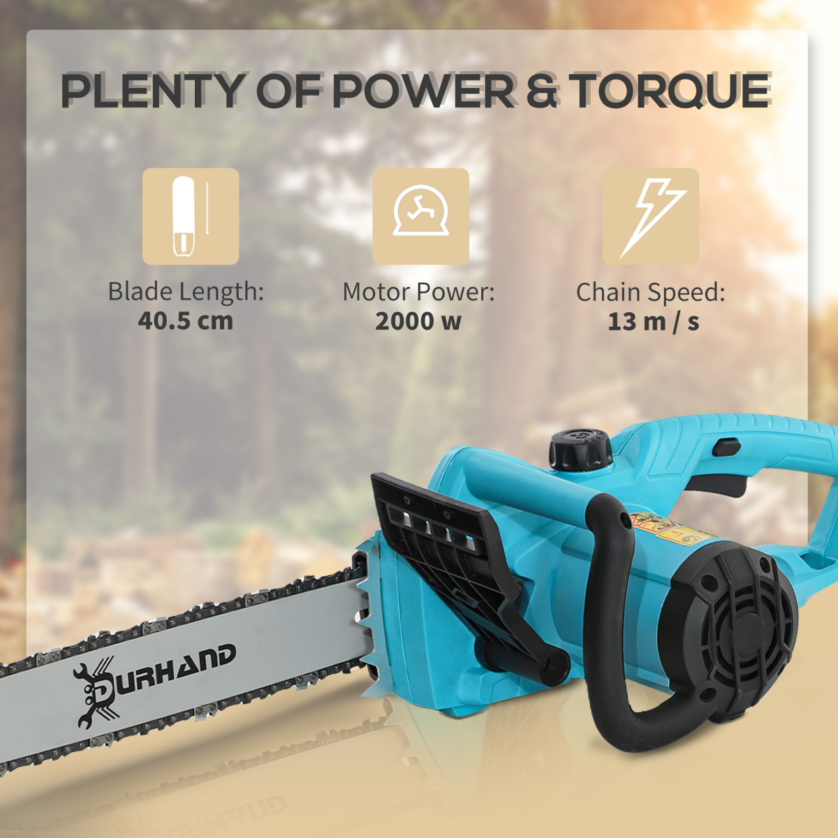 DURHAND Electric Chainsaw Garden Tools, 2000 W, 40 cm Blade for Wood