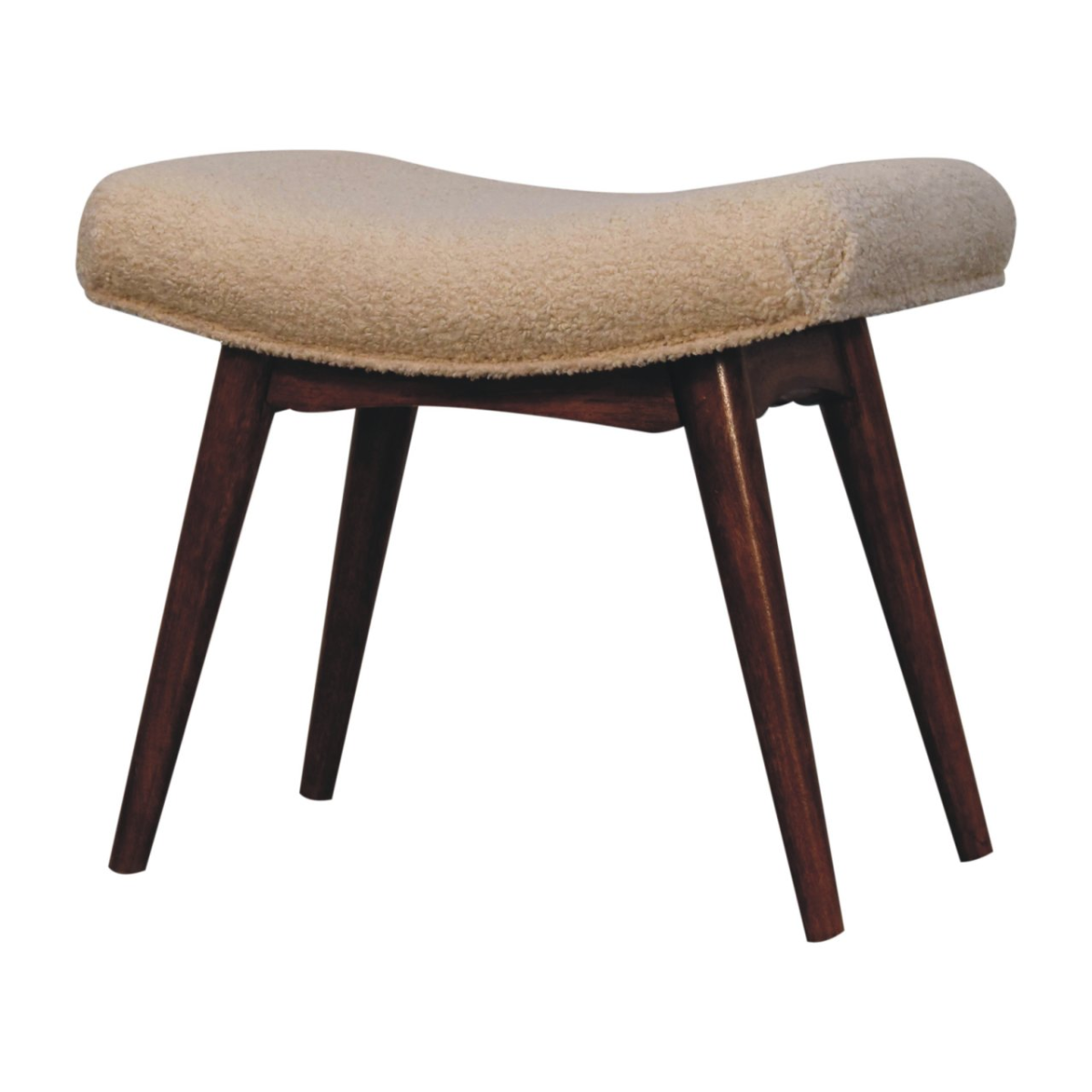 Artisan Furniture Solid Wood Honey Caramel Boucle Cream Curved Bench