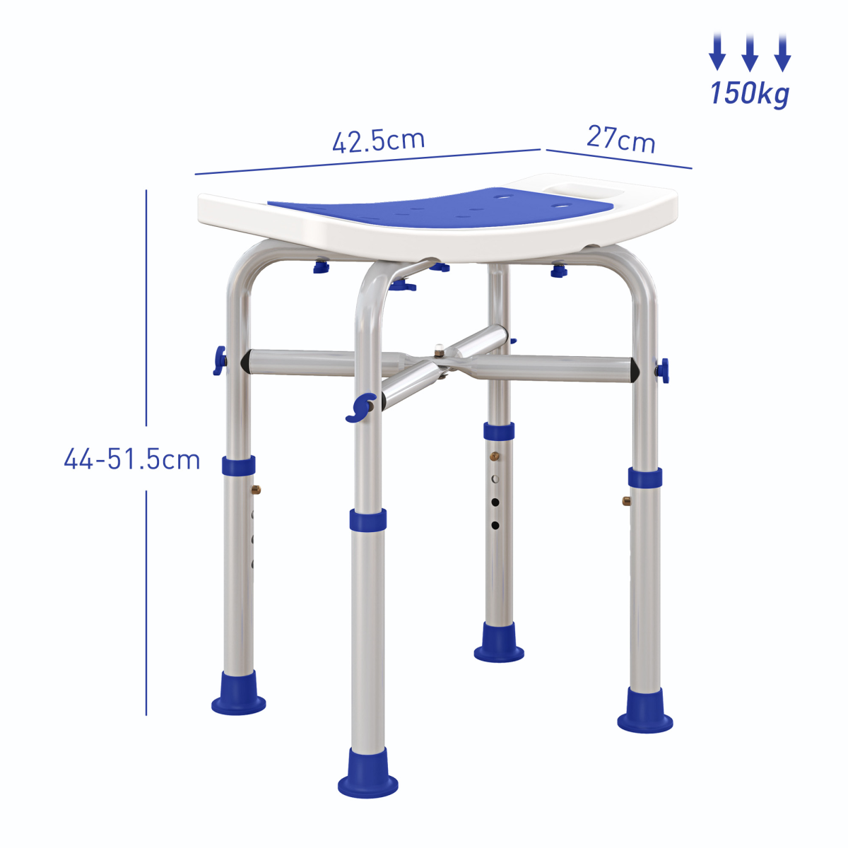 HOMCOM Adjustable Shower Stool with Foot Pads for Elderly Disabled Purple