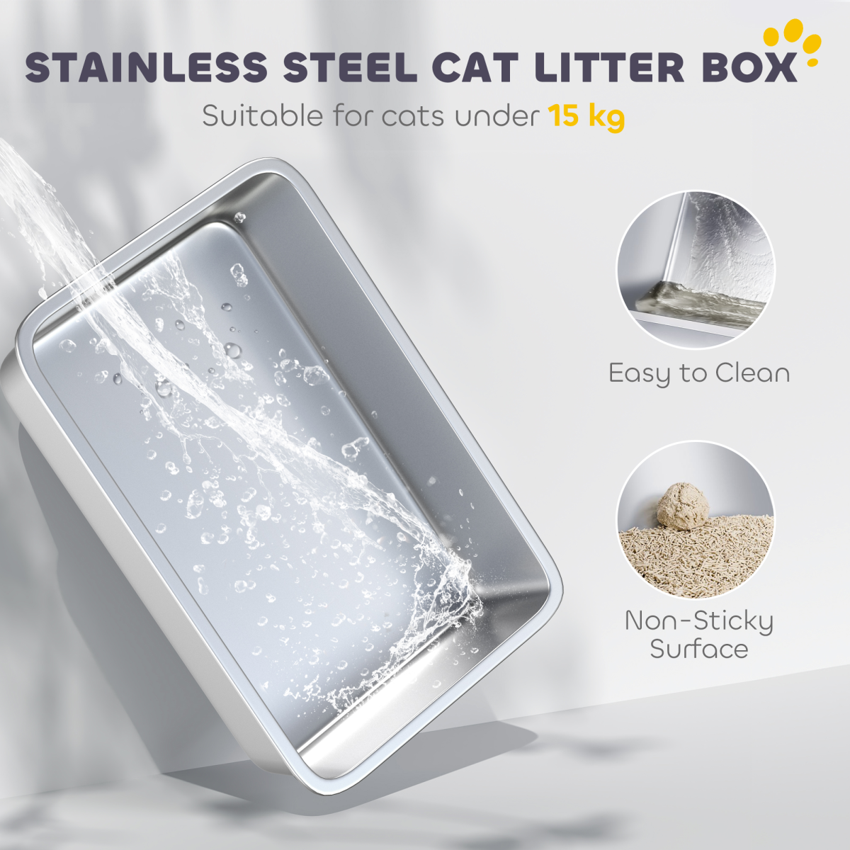 PawHut Stainless Steel Litter Box, Enclosed Metal Litter Tray with Scoop