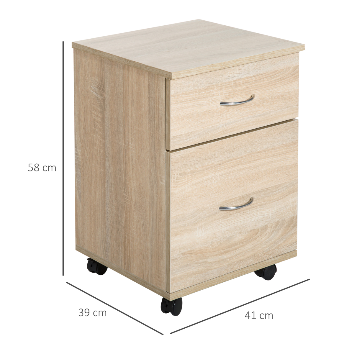 Mobile File Cabinet Wooden Side Table with 2 Drawers Pedestal Office Oak