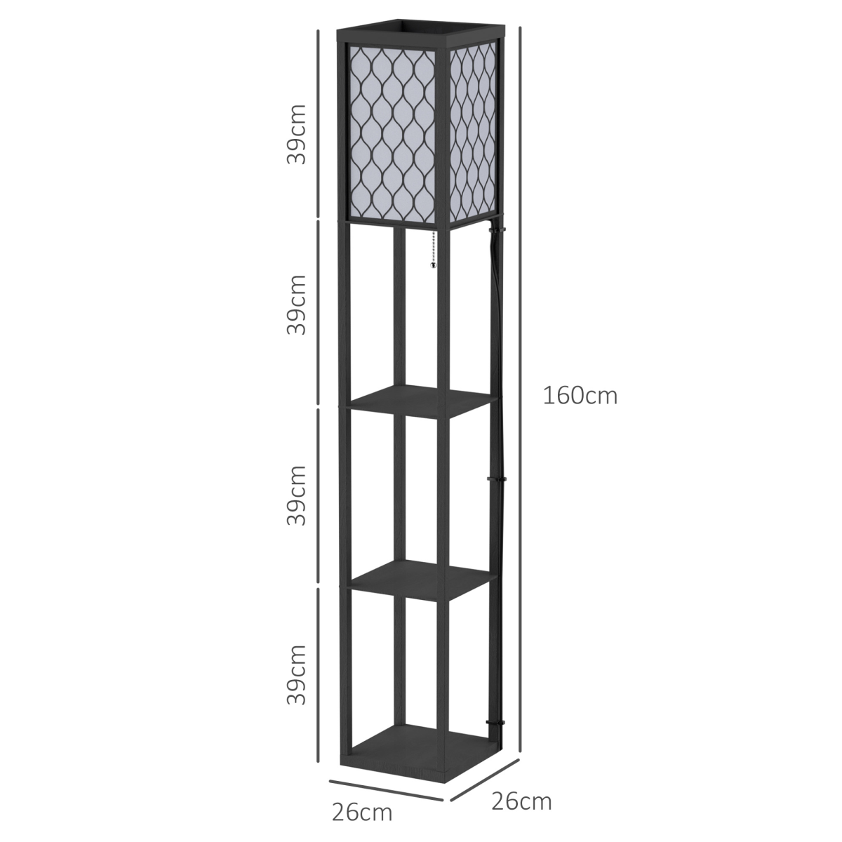 HOMCOM Modern Floor Lamp Light with 3 Shelves Fabric Lampshade Black