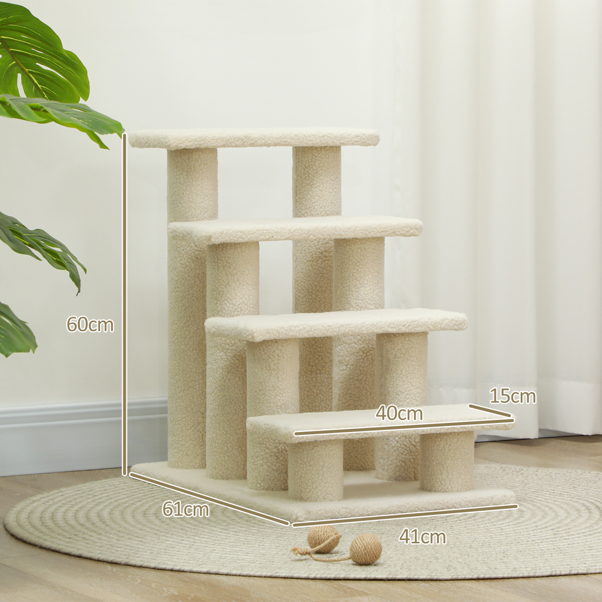 Pet Ramp Stairs 4 Steps Cat Tree Ladder Safety Steps Climbing Frame Brown