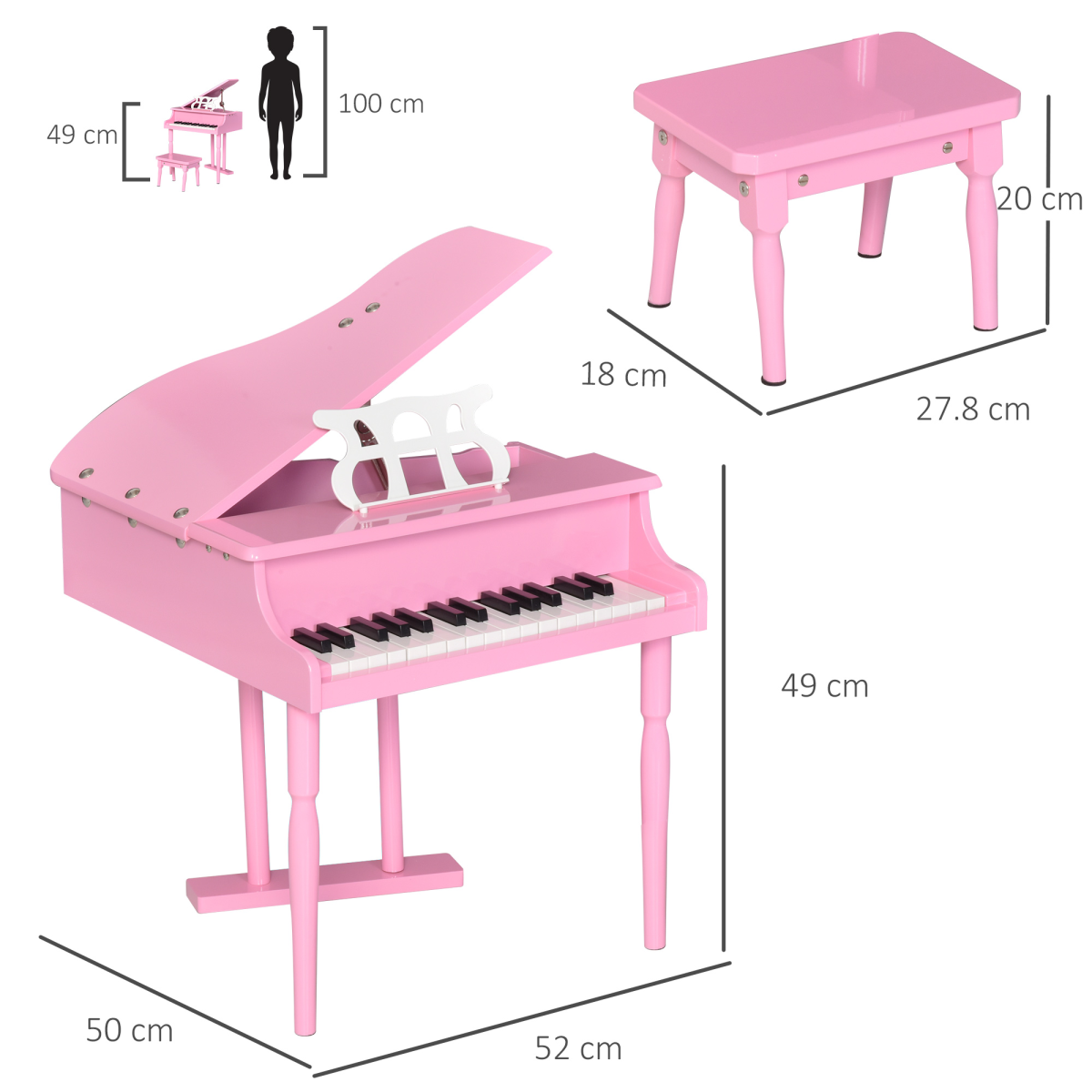 30 Keys Mini Kids Piano with Music Stand and Bench Best Gifts Toy HOMCOM