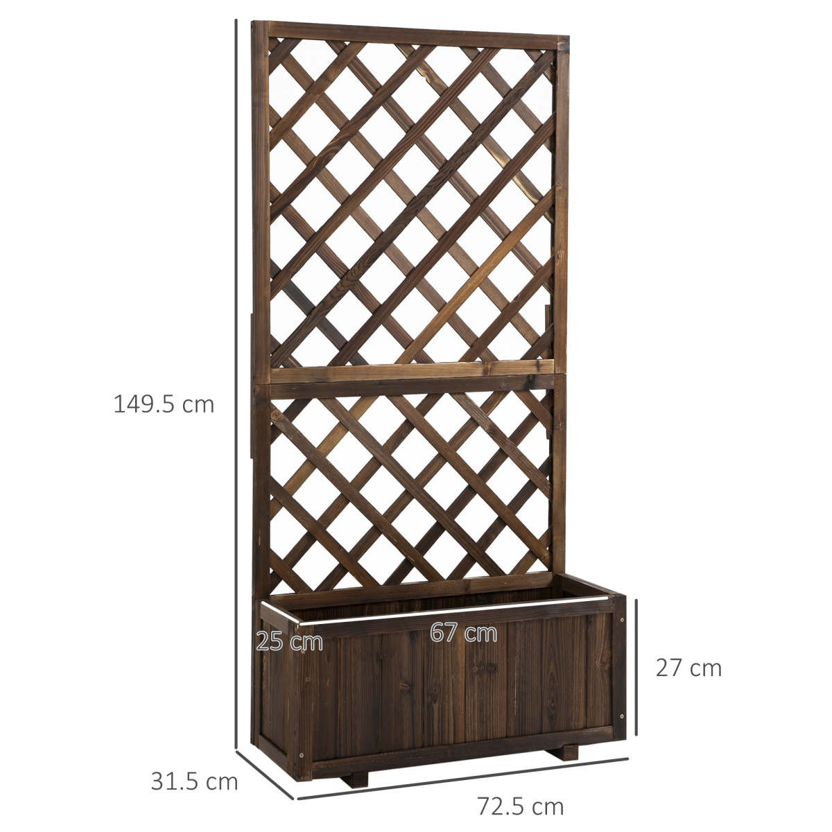 Garden Wooden Pine Trough Planter with Topped Trellis Climbing Plant