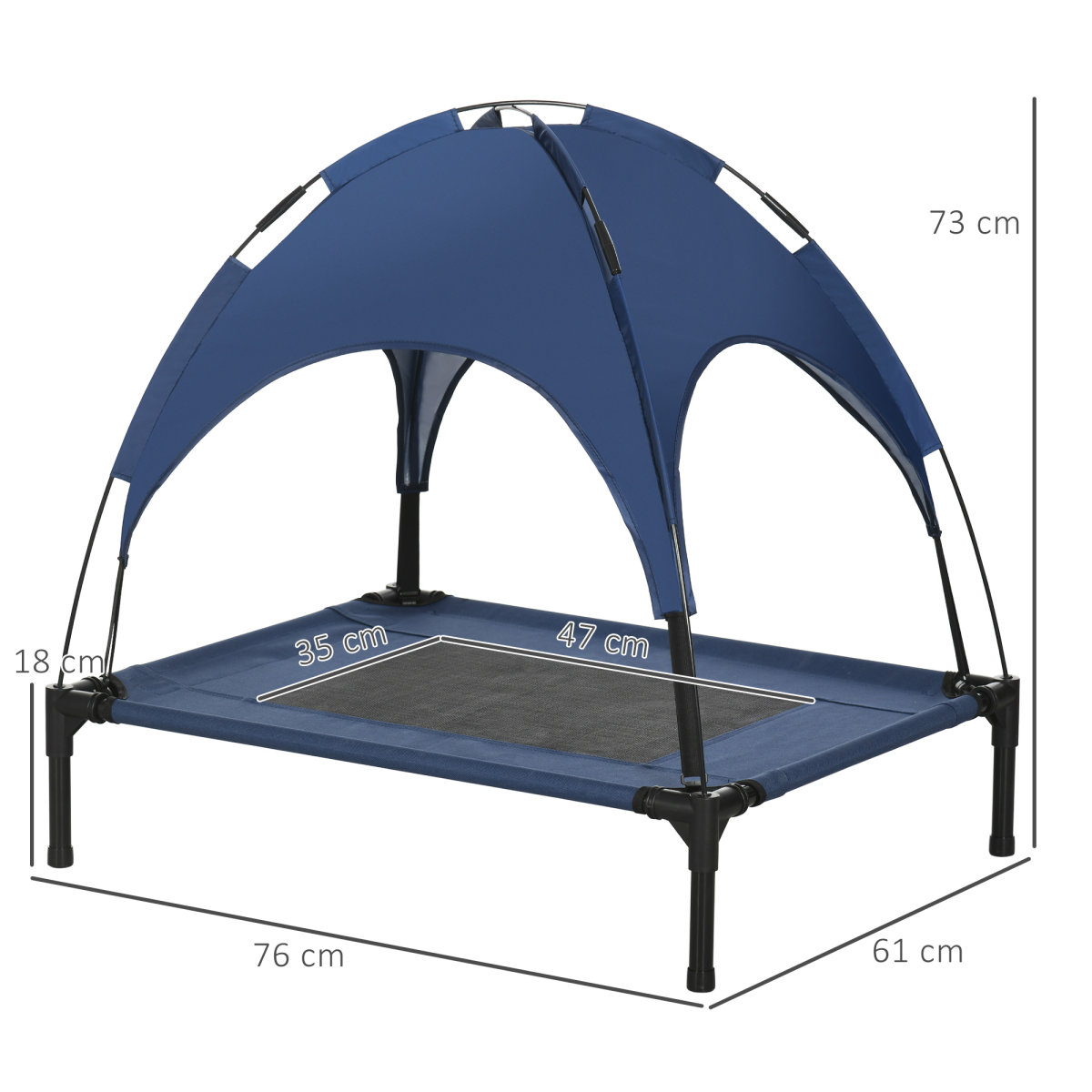 PawHut 76cm Elevated Dog Bed Cooling Raised Pet Cot UV Protection Canopy Blue