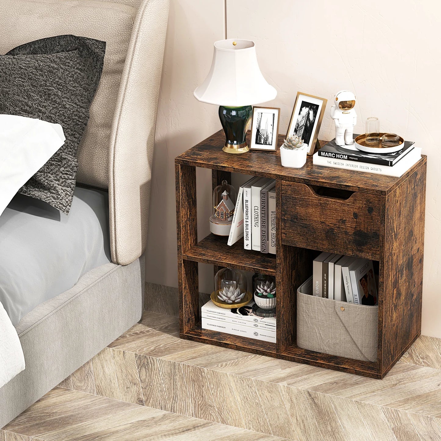 3-Cube Wooden Storage Shelf with Drawer-Black