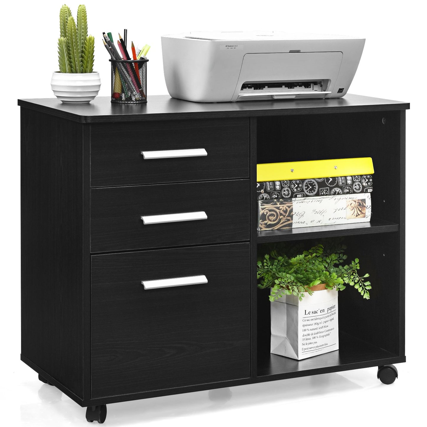 3-Drawer File Cabinet with Hanging Bars for Letter Size Documents-Black