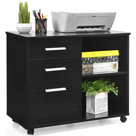 3-Drawer File Cabinet with Hanging Bars for Letter Size Documents-Black