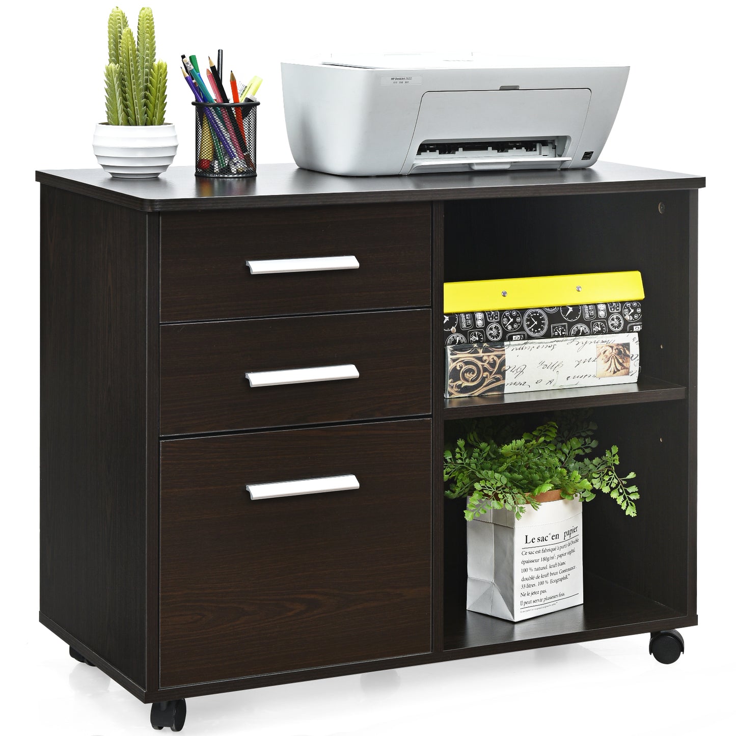3-Drawer File Cabinet with Hanging Bars for Letter Size Documents-Black