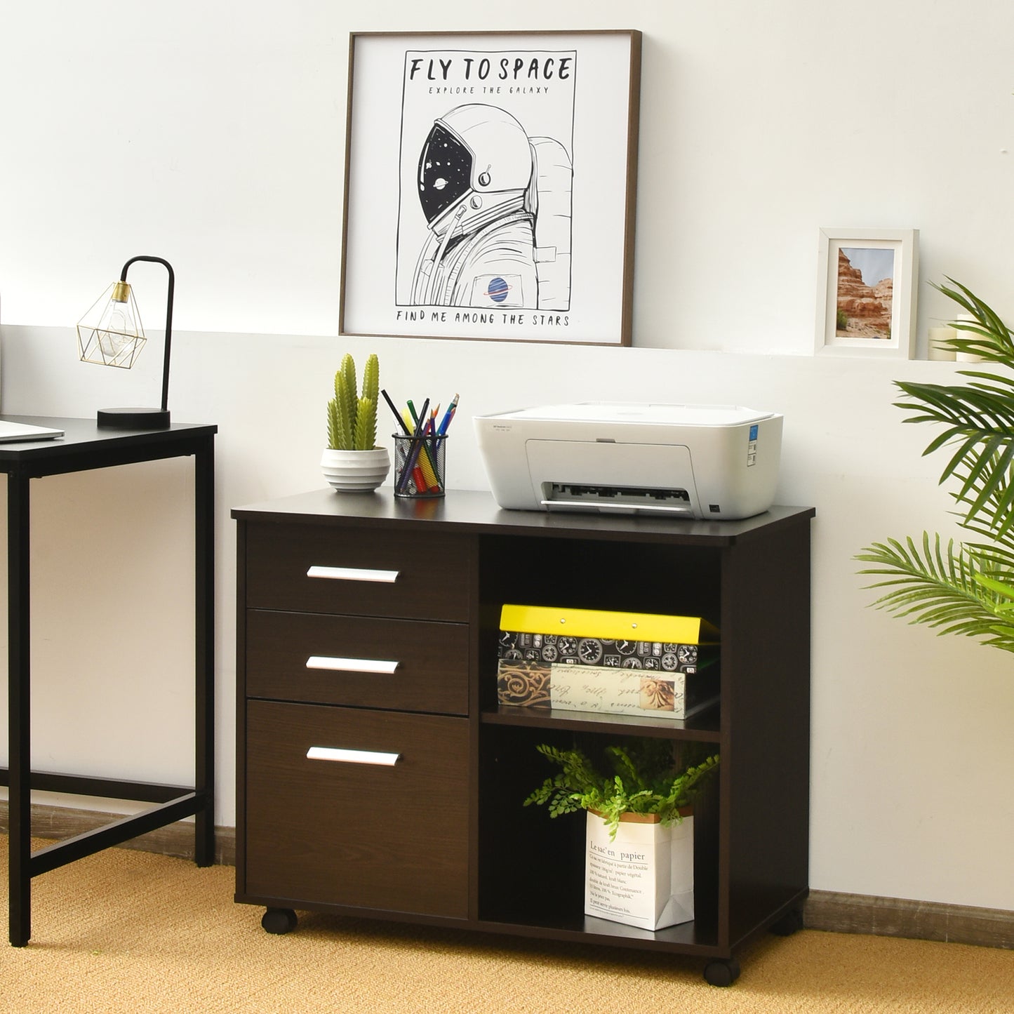 3-Drawer File Cabinet with Hanging Bars for Letter Size Documents-Black