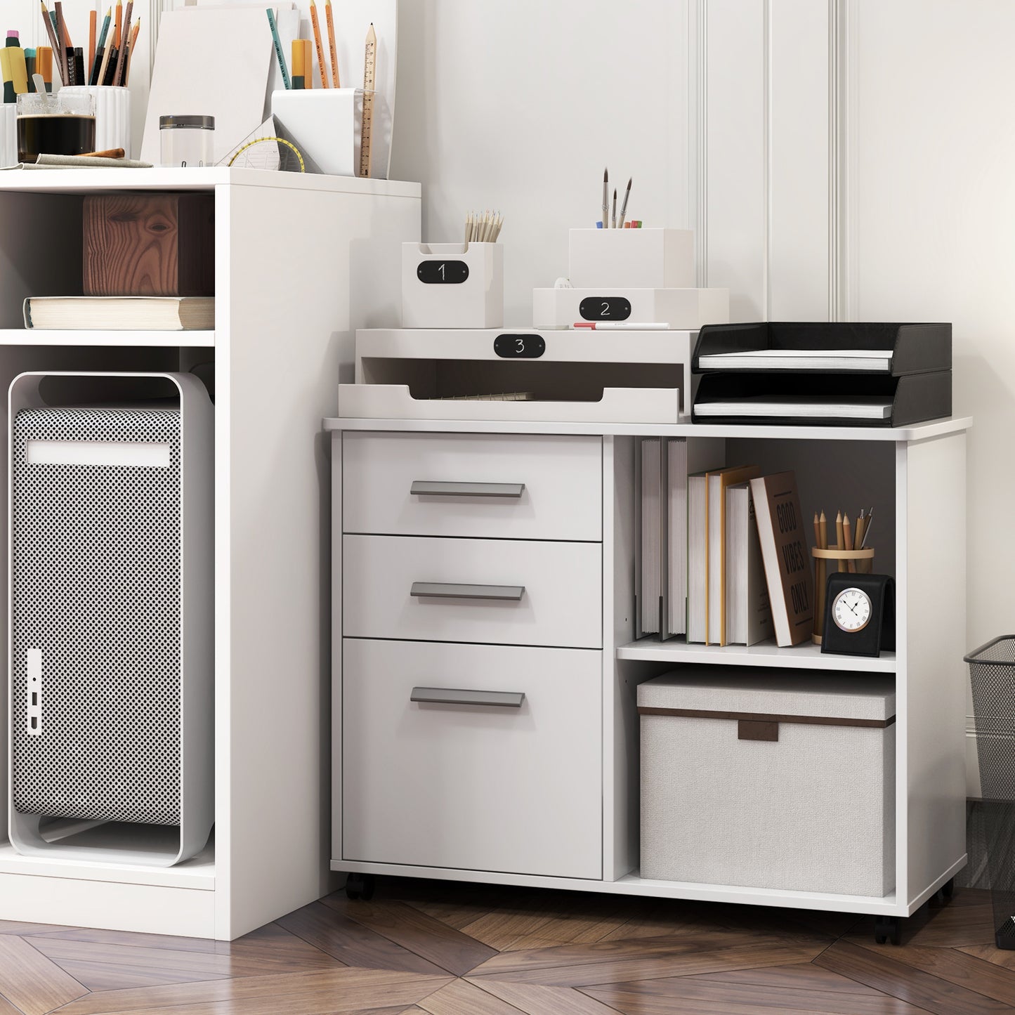 3-Drawer File Cabinet with Hanging Bars for Letter Size Documents-Black