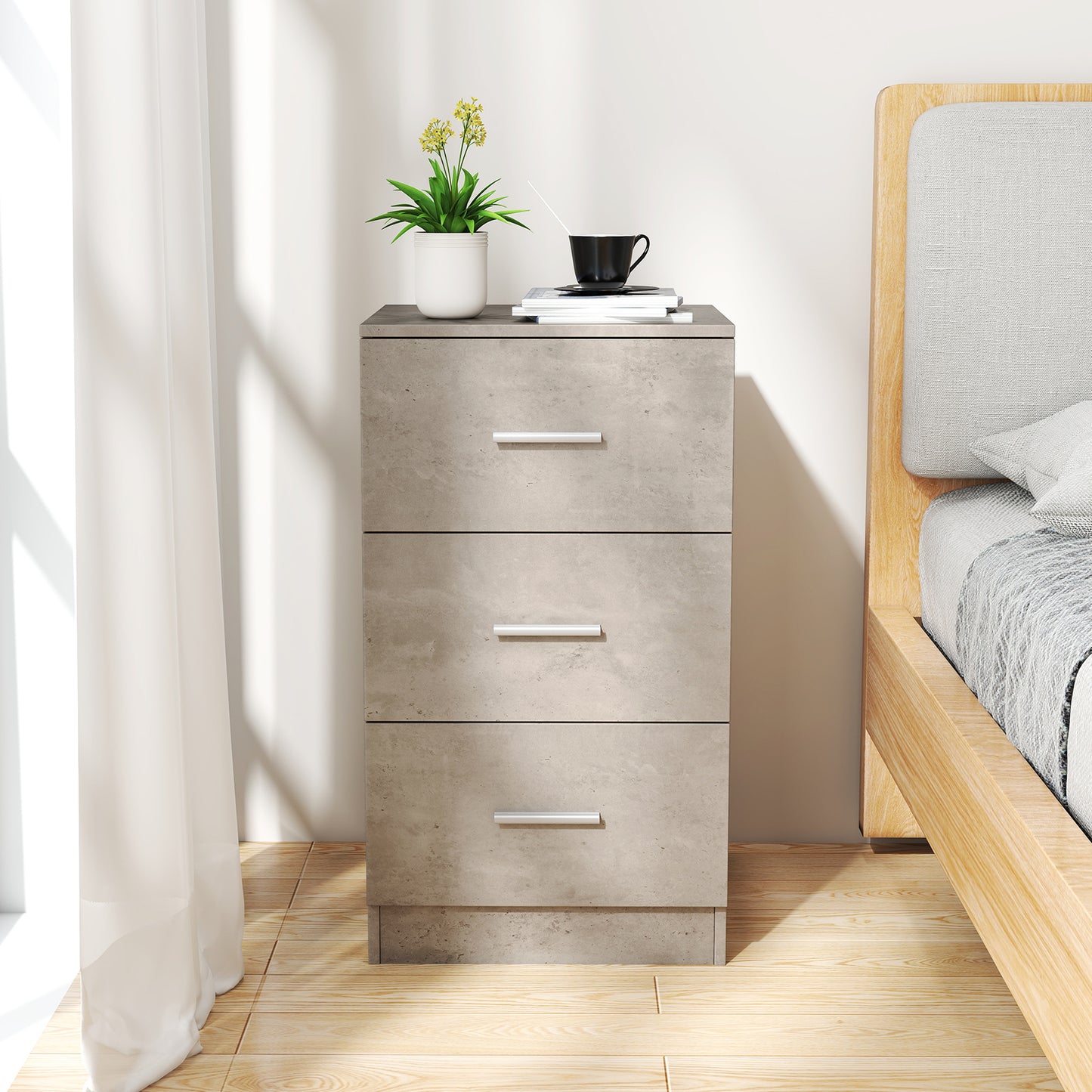 3-Drawer Wooden Dresser Cabinet with Anti-Toppling Device-Black