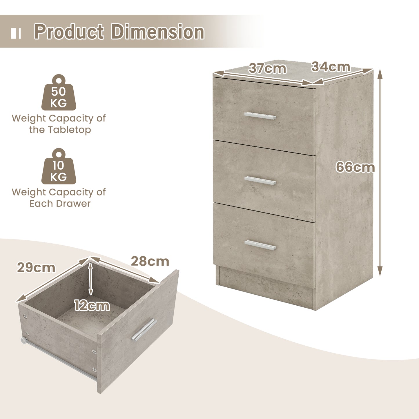 3-Drawer Wooden Dresser Cabinet with Anti-Toppling Device-Black