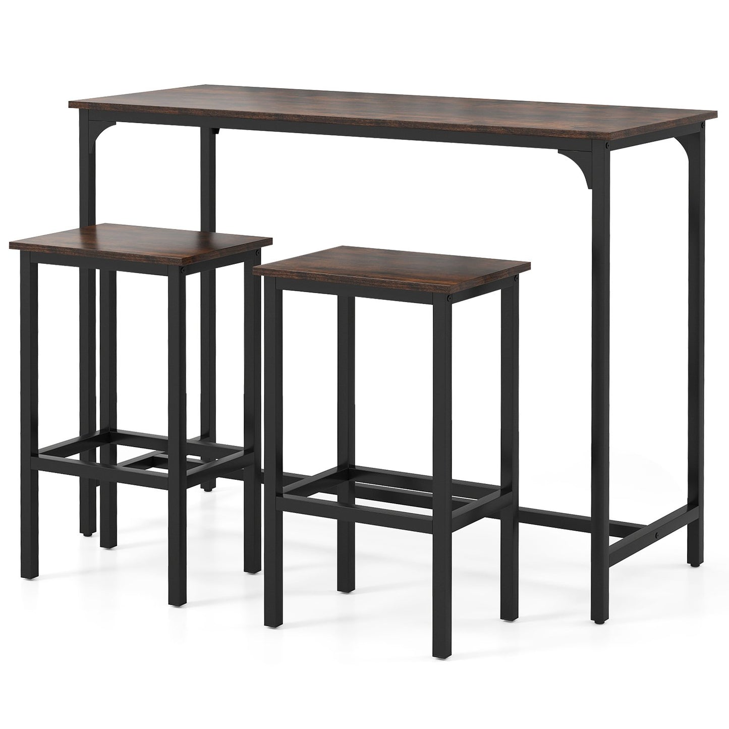 3-Piece Dining Table Set with High Top Rectangular Pub Table and Chairs-Black