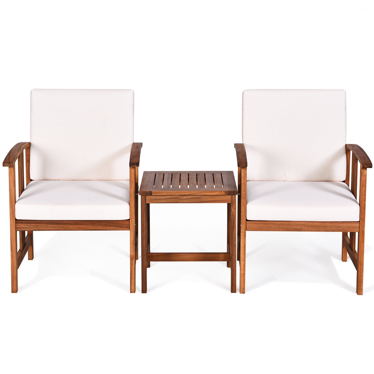 3-Piece Outdoor Acacia Wood Sofa Set with Cushions-Grey