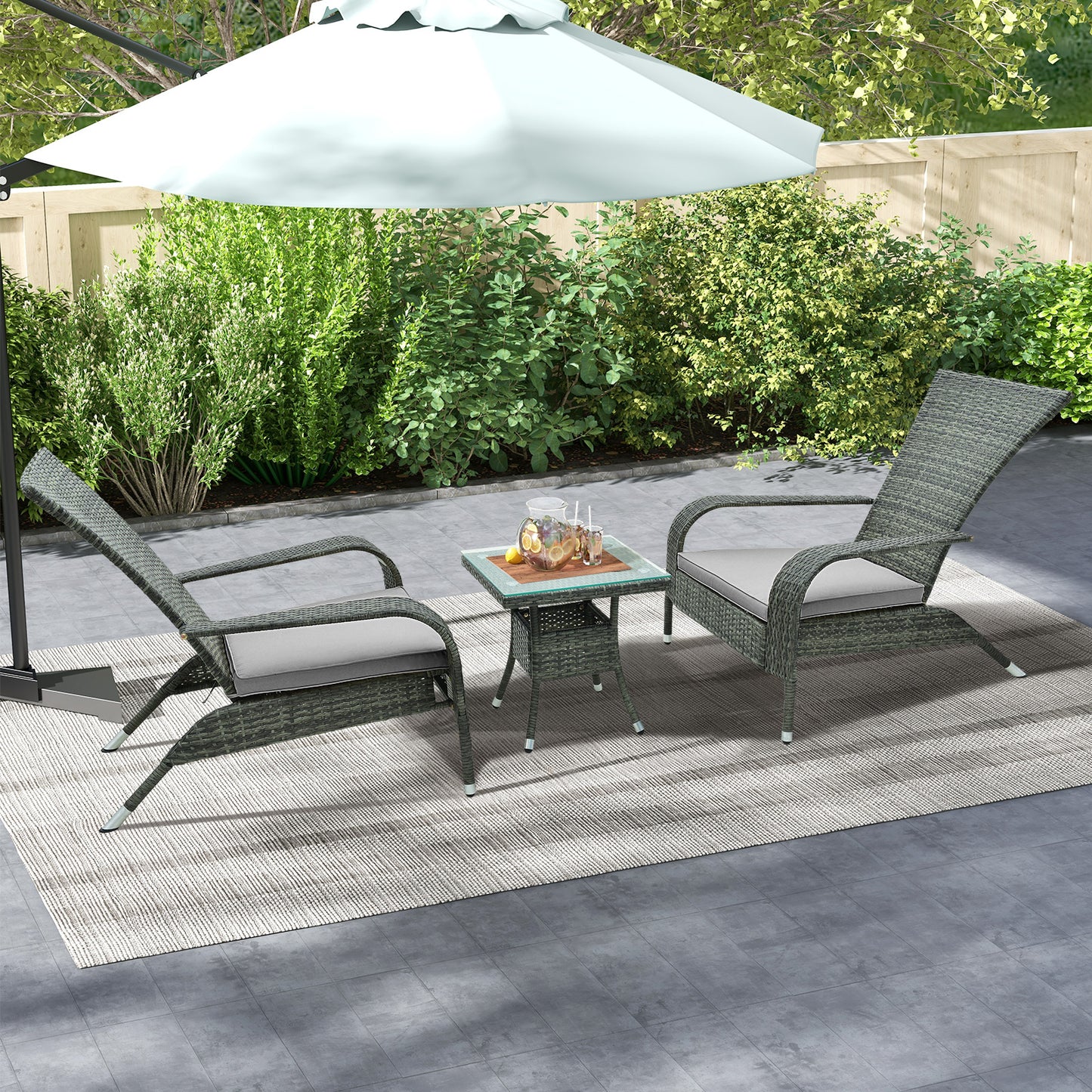 3-Piece Oversized Wicker Adirondack Set with Comfy Seat Cushions-Beige
