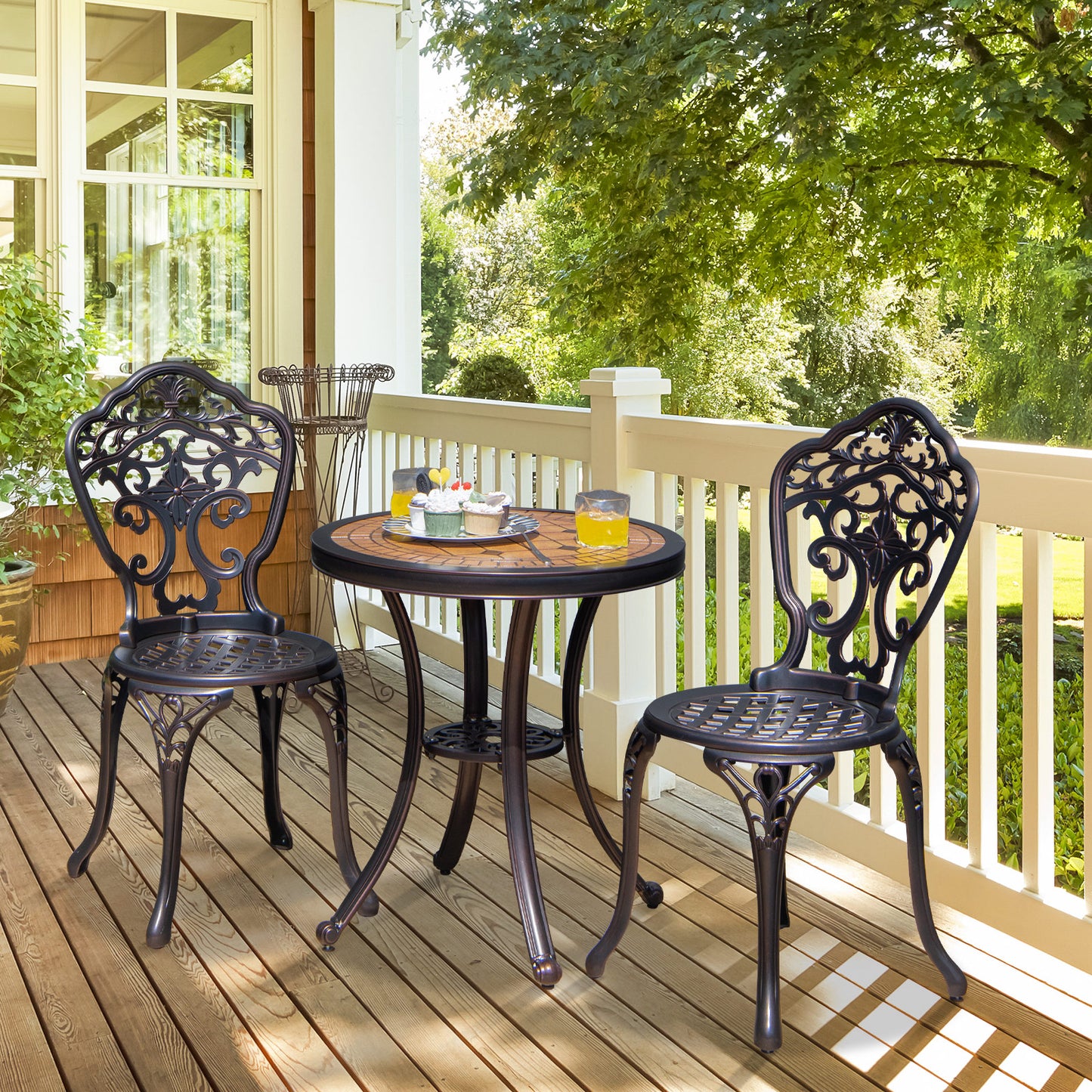 3 Pieces Patio Bistro Set for Porch Garden Poolside Backyard-Copper