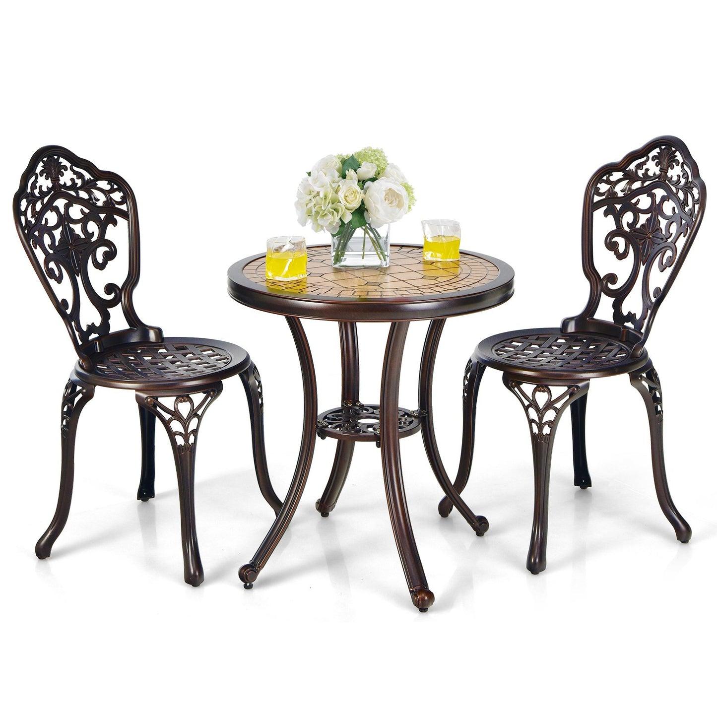 3 Pieces Patio Bistro Set for Porch Garden Poolside Backyard-Copper