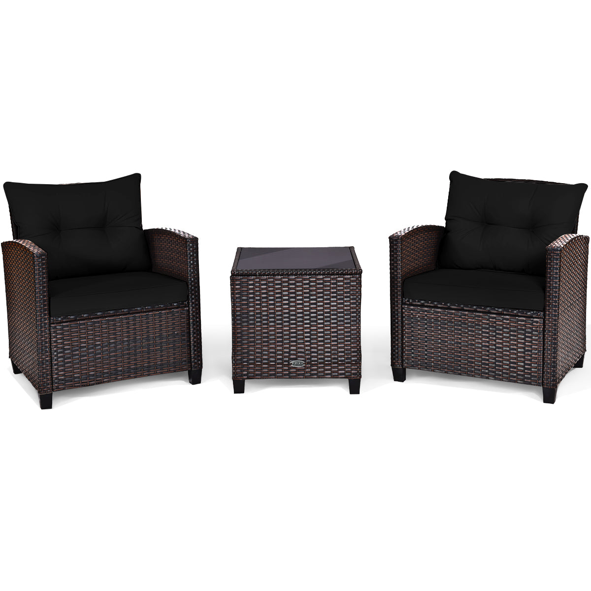 3 Piece Patio Rattan Furniture Set for Porch Balcony Garden Yard-Beige