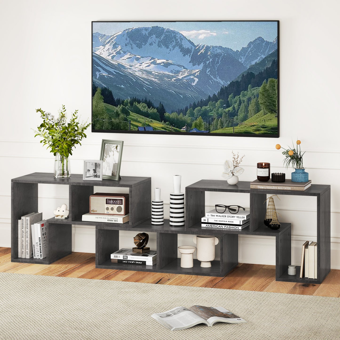 3 Pieces Convertible TV Stand for TVs up to 65 Inches-Black