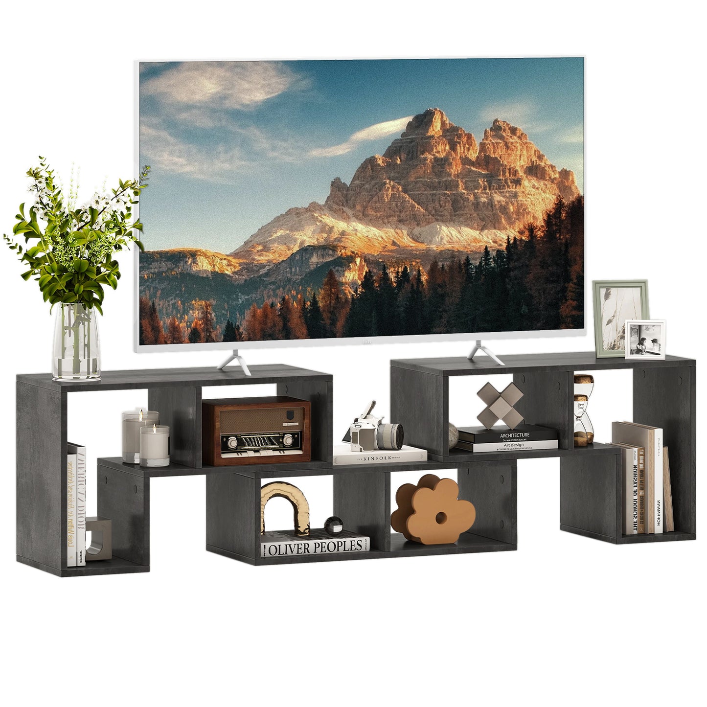 3 Pieces Convertible TV Stand for TVs up to 65 Inches-Black
