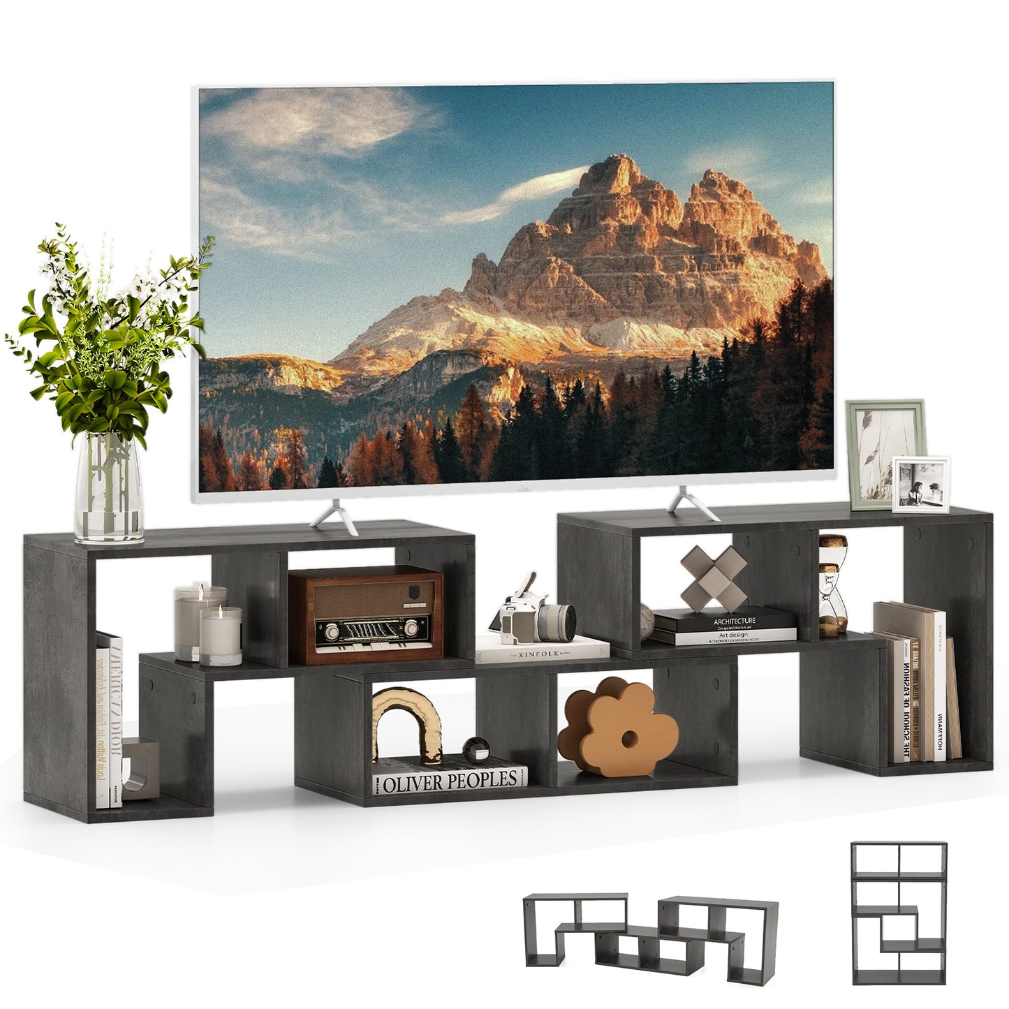 3 Pieces Convertible TV Stand for TVs up to 65 Inches-Black
