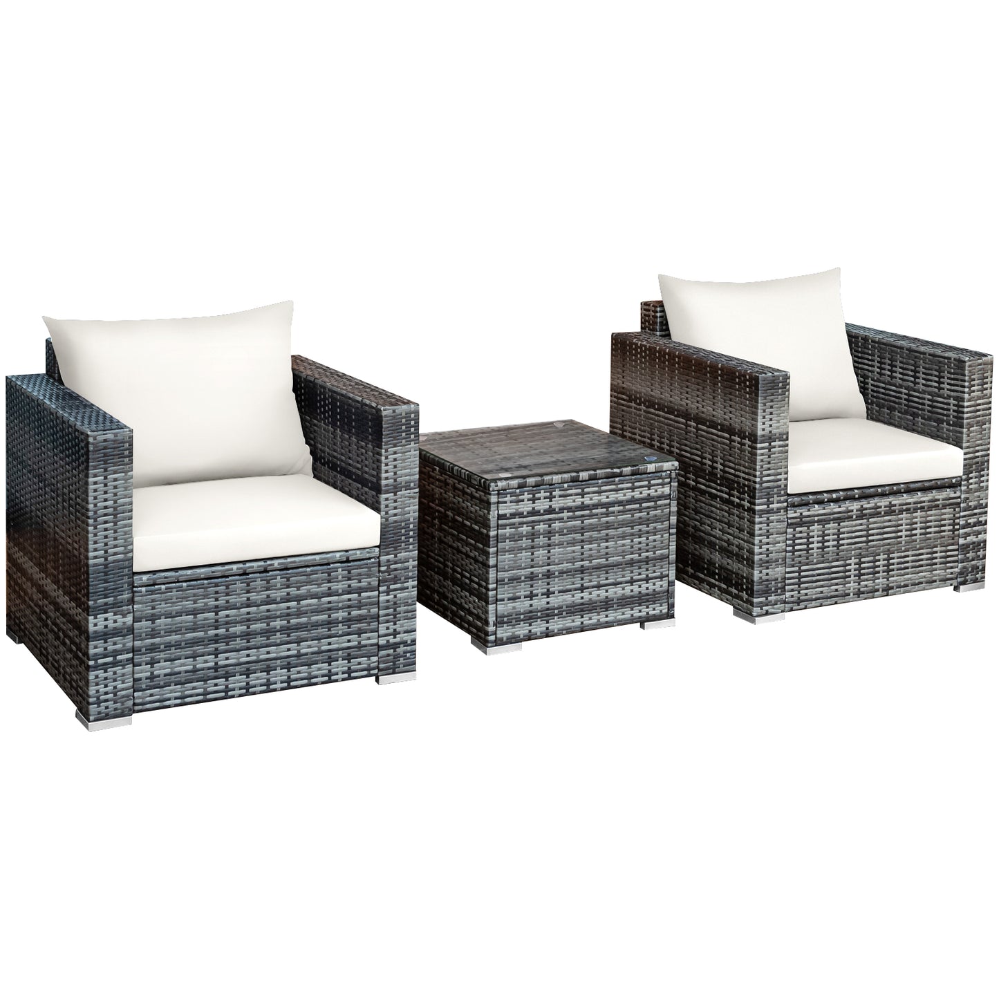 3 Pieces Rattan Bistro Set with Cushions for Balcony-Grey