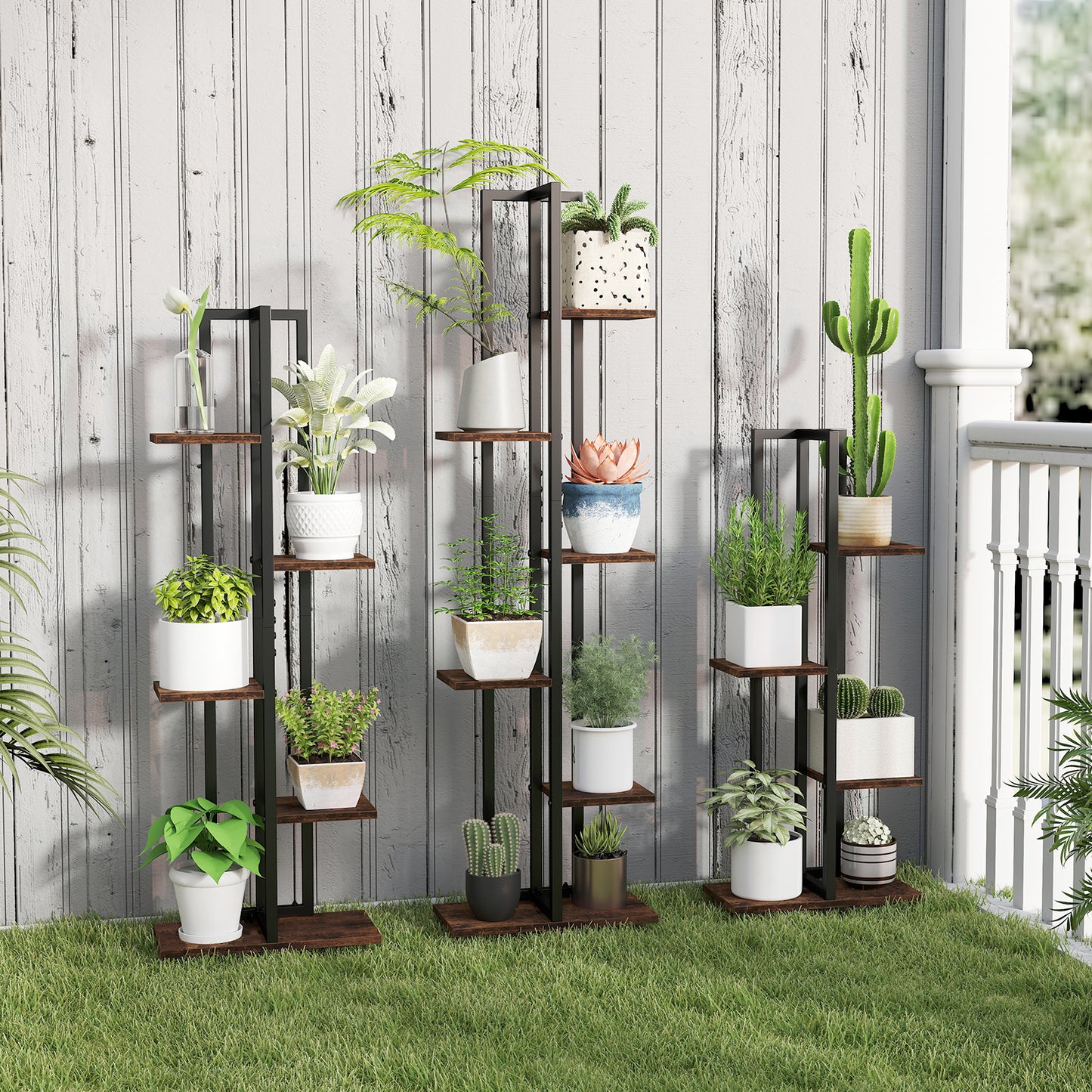 3 Pieces Tall Wood Plant Stand Set 4+5+6-Tier Indoor Flower Stands-Rustic Brown